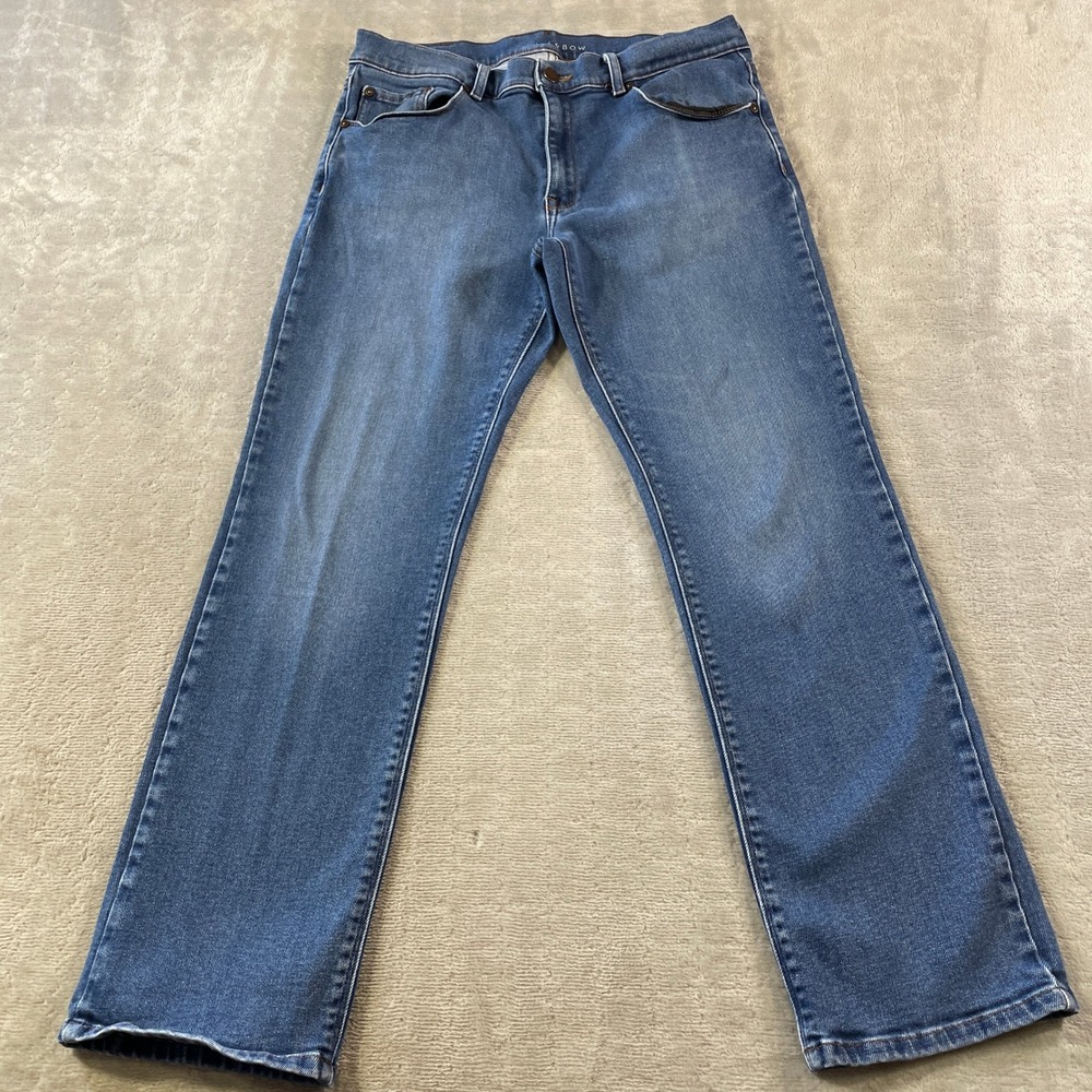 Mott Bow Straight Jeans Mens 34x30 Blue Medium Wash Denim Casual Stretch